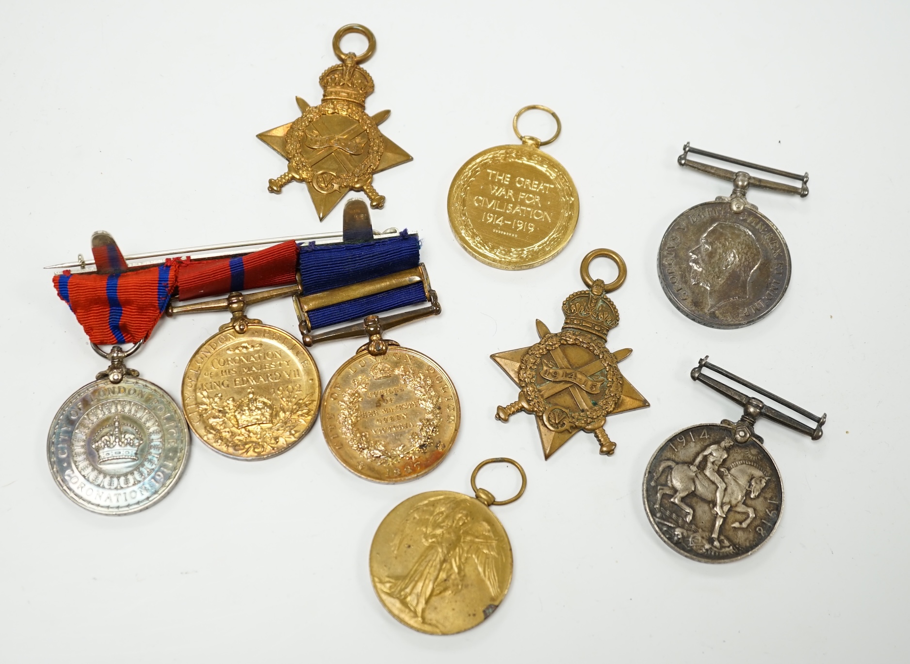 Two First World War medal groups; a group awarded to Private P.N. Lavers, City of London Yeomanry